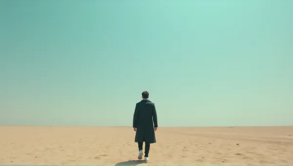 Man In Dark Coat On Textured Beige Ground