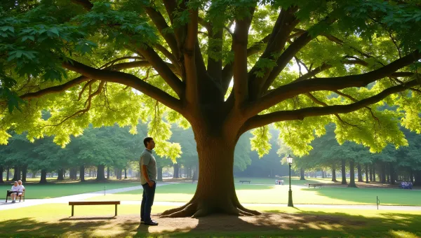 Man Enjoying Vibrant Park With Leafy Tree Canopy
