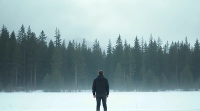 Man Facing Dense Evergreen Forest Under Cloudy Sky