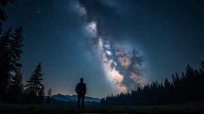 Man Gazing At Milky Way Across Quiet Plain