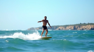 Man Gliding On Board Across Turbulent Blue Sea