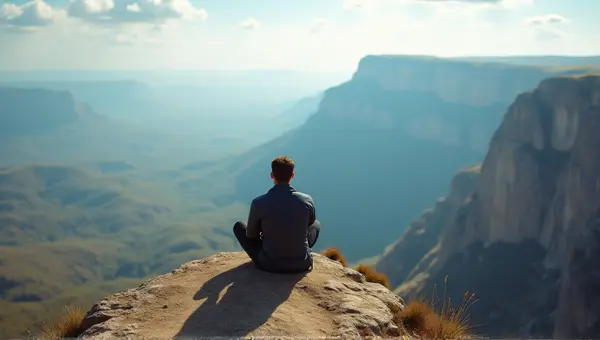 Man On High Plateau With Expansive Landscape View
