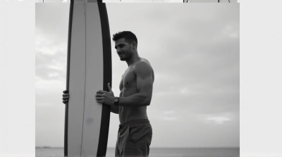 Man Holding Surfboard Black And White Portrait