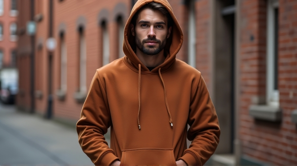 Man In Hoodie Against Urban Brick Wall