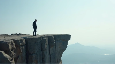 Man On Jagged Cliff Edge With Open Sky