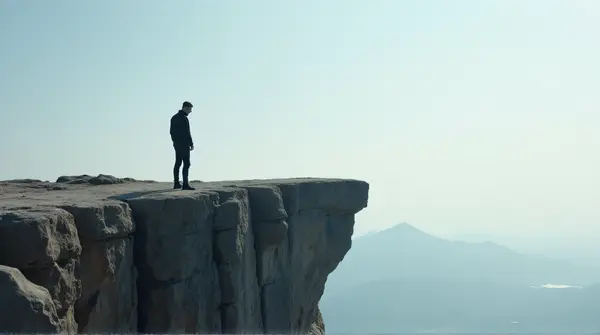 Man On Jagged Cliff Edge With Open Sky