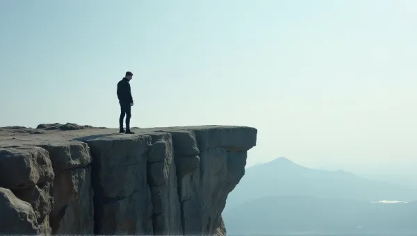 Man On Jagged Cliff Edge With Open Sky