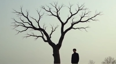 Man Next To Bare Branches With Muted Sky