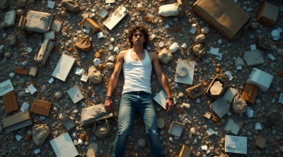Man Relaxing Among Discarded Items With Natural Light