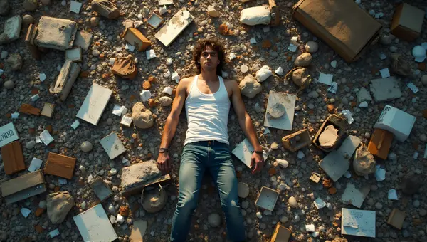 Man Relaxing Among Discarded Items With Natural Light