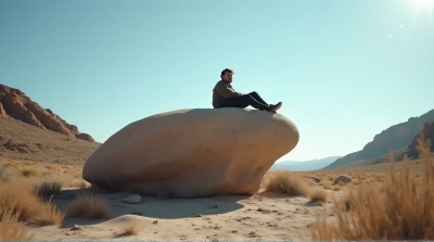 Man Resting On Rock Formation Under Clear Sky