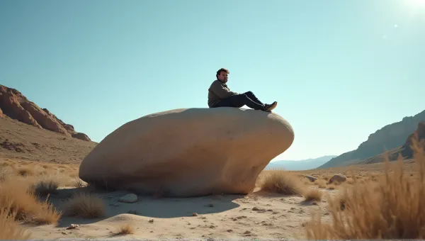Man Resting On Rock Formation Under Clear Sky