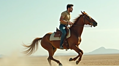 Man Riding Horse Fast With Focused Expression