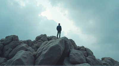 Man On Rugged Rock Formation With Dramatic Sky
