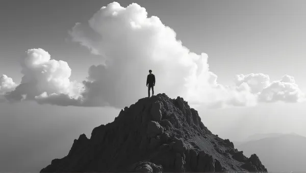 Man On Rugged Summit Under Expansive Sky