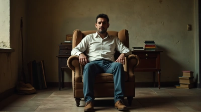 Man Seated In Cozy Vintage Armchair With Books