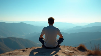 Man Sitting Cross-Legged Over Rolling Hills