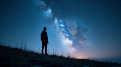 Man Standing on Slope with Luminous Celestial Sky