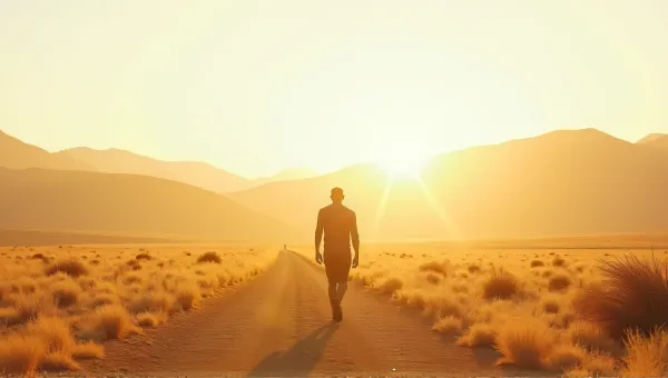 Man Striding Through Golden Plain In Soft Sunlight