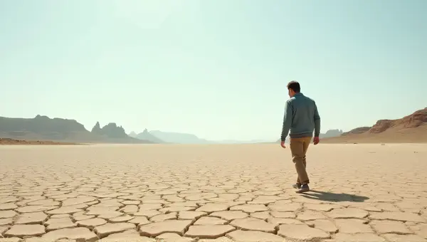 Man Walking On Cracked Earth Under Clear Sky