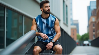 Man Wearing Striped Shirt on Urban Railing