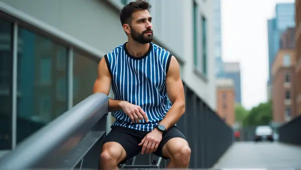 Man Wearing Striped Shirt on Urban Railing