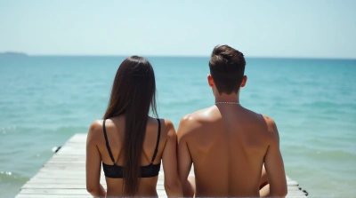 Man And Woman On Dock Gazing Ocean Horizon