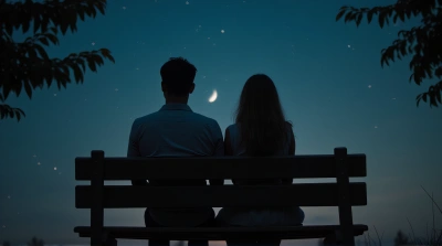 Man And Woman Sitting Together On Wooden Bench