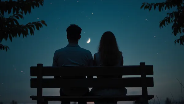 Man And Woman Sitting Together On Wooden Bench