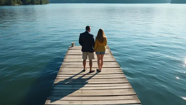 Man And Woman Together On Lakeside Planks