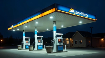 Marathon Gas Station Fuel Pumps Night View