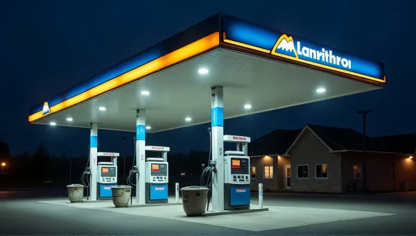 Marathon Gas Station Fuel Pumps Night View