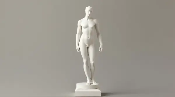 Marble Figure Sculpture On Pedestal In Soft Light