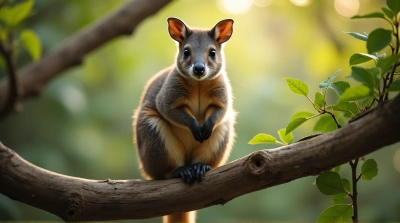 Marsupial On Woody Limb In Soft Natural Light
