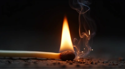 Matchstick Igniting Sparks And Smoke On Rough Surface