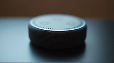Matte Black Smart Speaker On Reflective Surface