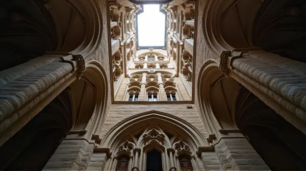 Medieval Tower With Pointed Arches And Tracery
