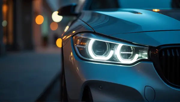 Metallic Sedan Headlight Reflective Close-Up Urban