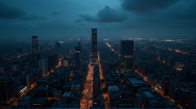 Metropolitan Cityscape At Night With Busy Roads