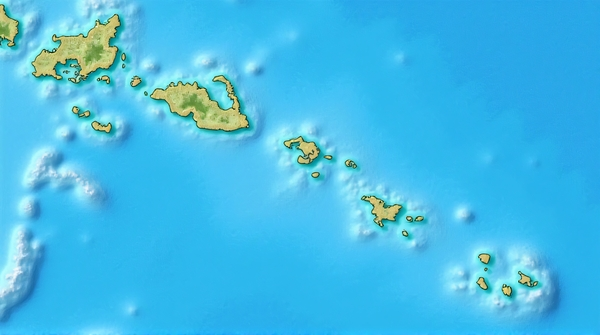 Aerial daylight map of Federated States of Micronesia highlighting scattered atolls and marine boundaries.