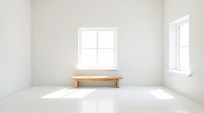 Minimalist White Room With Natural Light And Wooden Bench