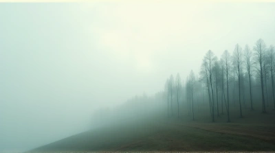 Misty Forest Trunks Under Pale Sky