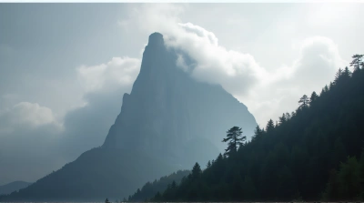 Misty Summit With Cloud Cover And Forest Ridge