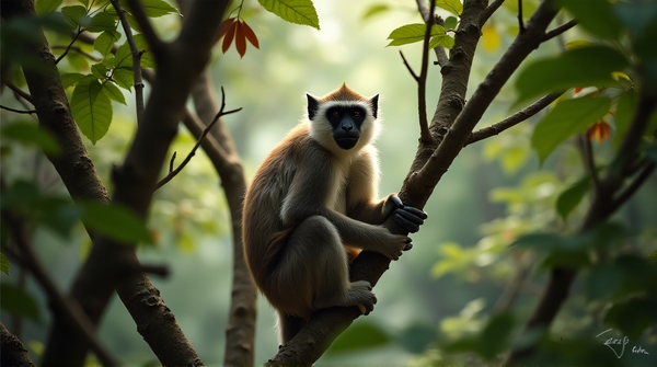 Monkey Perched in Dense Jungle Canopy