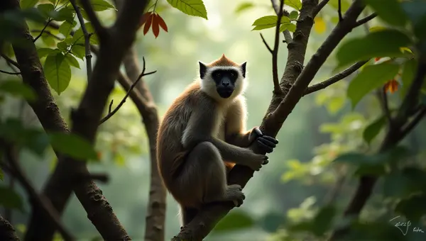 Monkey Perched in Dense Jungle Canopy