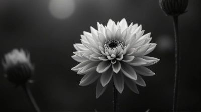 Monochrome Bloom With Layered Petals And Contrast