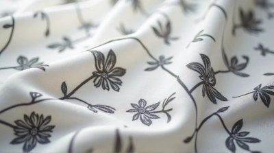 Monochrome Botanical Fabric With Vine And Blossom Motifs