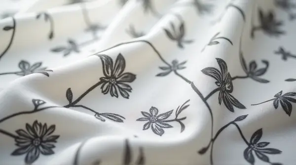 Monochrome Botanical Fabric With Vine And Blossom Motifs