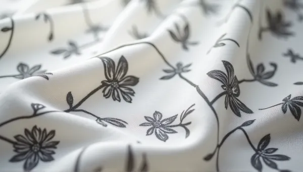 Monochrome Botanical Fabric With Vine And Blossom Motifs