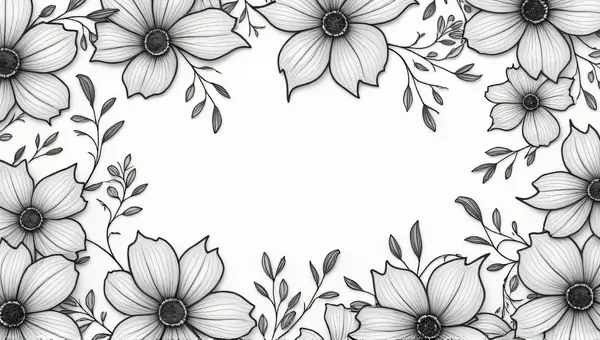 Monochrome Botanical Leaf And Blossom Motifs